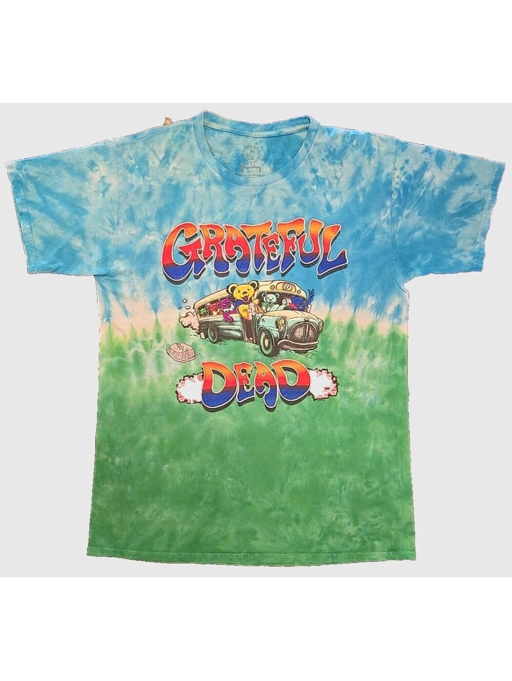 Grateful Dead Liquid Blue Tie Dye T-Shirt Dancing Bears Bus Double Sided L